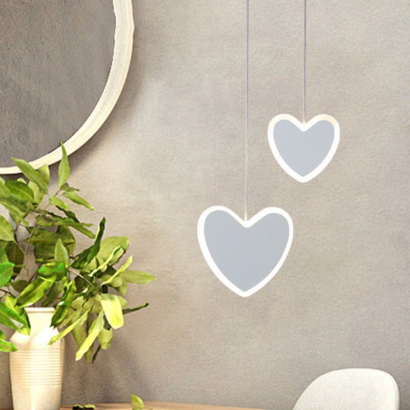 Childrens Led Pendant Light: White/Pink Flower Heart Butterfly Design With Acrylic Shade