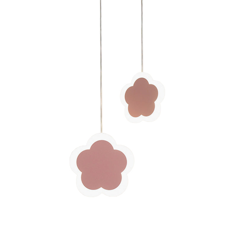 Childrens Led Pendant Light: White/Pink Flower Heart Butterfly Design With Acrylic Shade