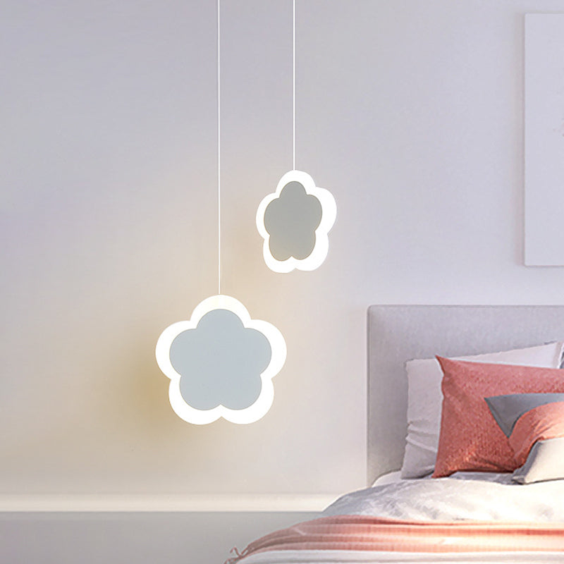 Childrens Led Pendant Light: White/Pink Flower Heart Butterfly Design With Acrylic Shade