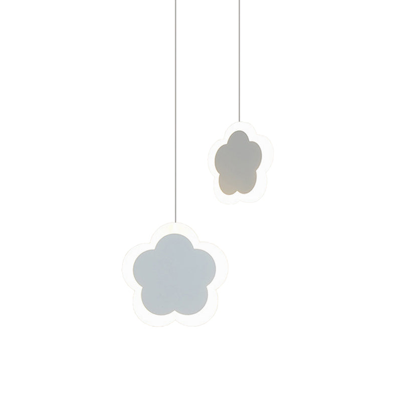 Childrens Led Pendant Light: White/Pink Flower Heart Butterfly Design With Acrylic Shade