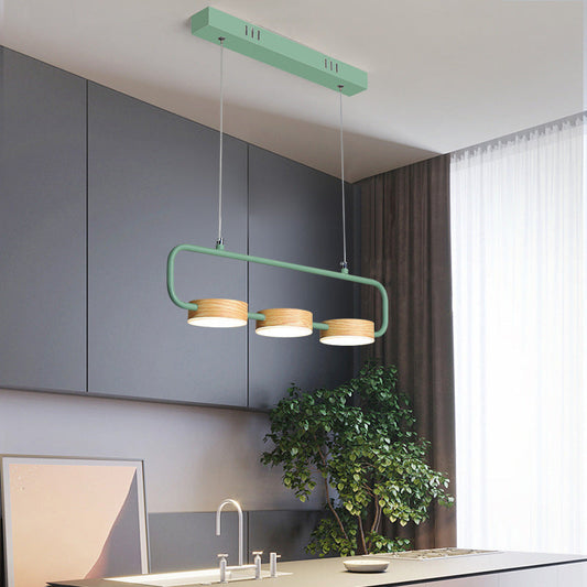 Nordic 3-Light Hanging Pendant With Metal And Wood Accents For Kitchen Island Green