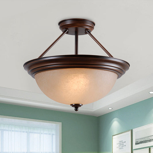 Country Style 2-Light Semi-Mount Close to Ceiling Lamp with White/Amber Glass Shade