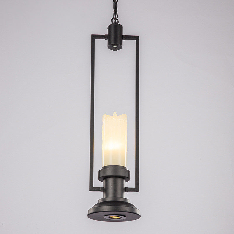 Vintage Resin Black Pendant Lamp - Candle Restaurant Suspension Light With Rectangle Frame