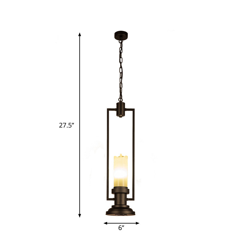 Vintage Resin Black Pendant Lamp - Candle Restaurant Suspension Light With Rectangle Frame