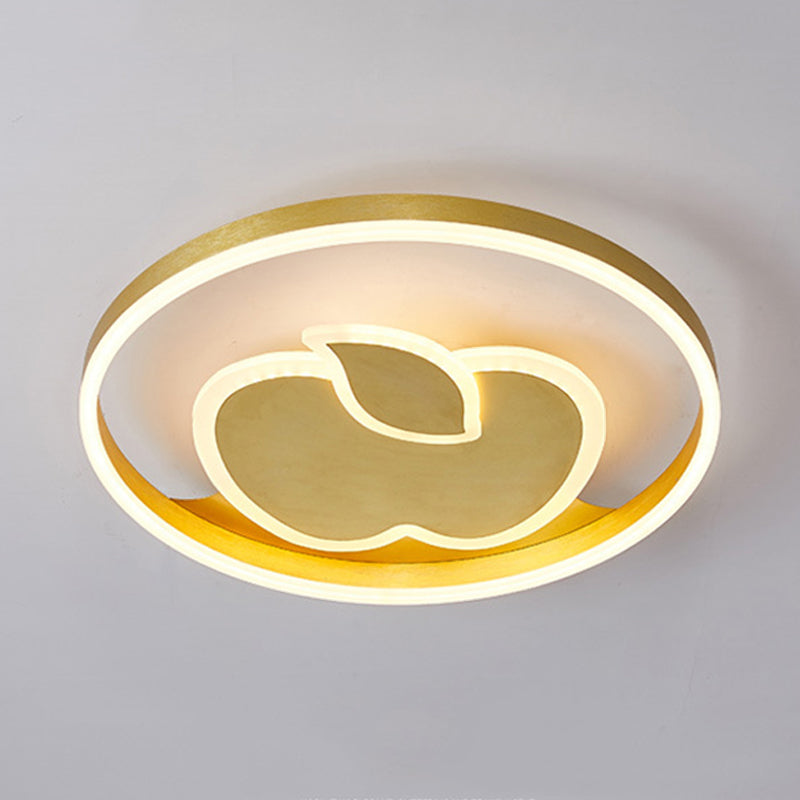 Kids Style Super Thin LED Flush-Mount Ceiling Light with Fish/Apple Pattern in Gold - Acrylic Bedroom Fixture