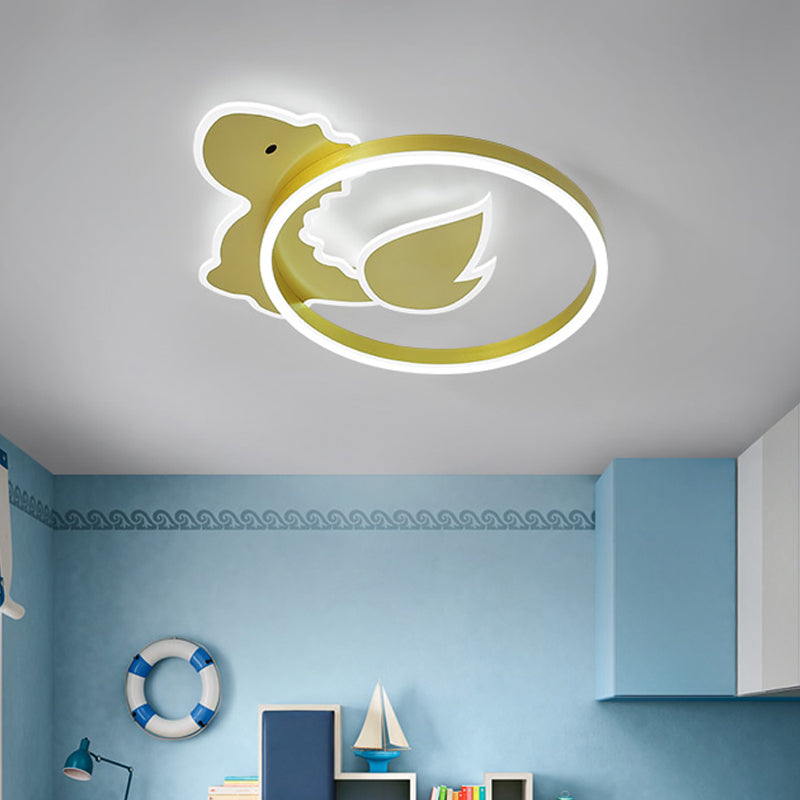 Plafonnier LED à encastrer en forme de dinosaure pour chambre de bébé avec lumière chaude/blanche - Design dessin animé en acrylique doré