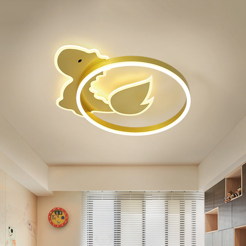Plafonnier LED à encastrer en forme de dinosaure pour chambre de bébé avec lumière chaude/blanche - Design dessin animé en acrylique doré