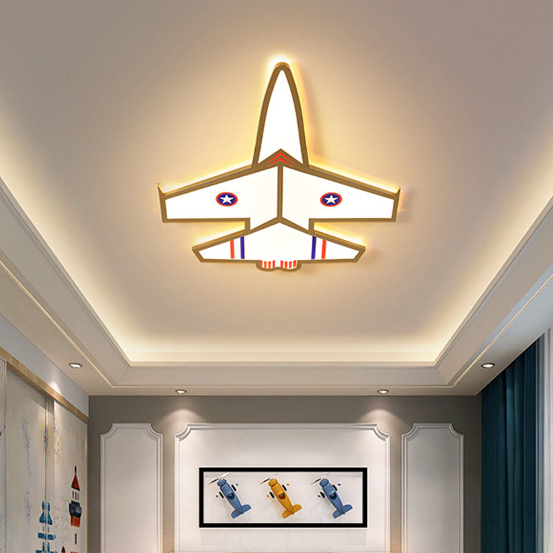 Kid's Golden Jet Flushmount Ceiling Light with Acrylic LED for Boys Bedroom (Warm/White)