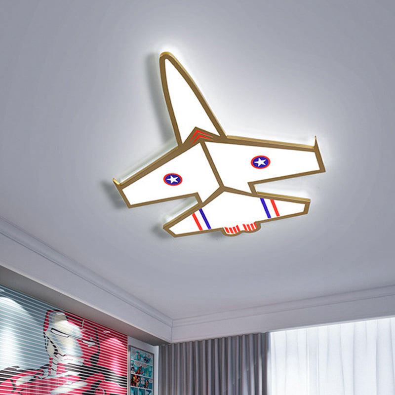 Kid's Golden Jet Flushmount Ceiling Light with Acrylic LED for Boys Bedroom (Warm/White)