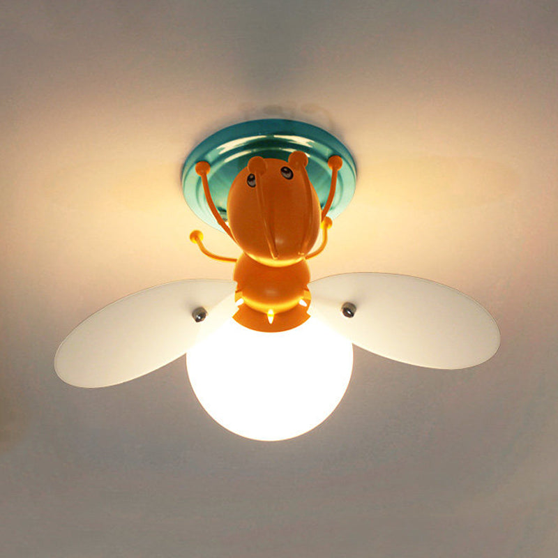 Kids Firefly Orange Glass Semi Flush Ceiling Light for Corridor