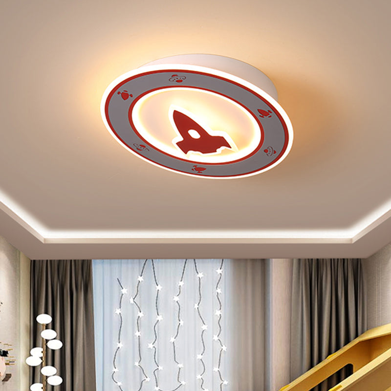 Rocket LED Ceiling Light for Boys' Room - Acrylic Flush Mount Fixture in Blue/Red