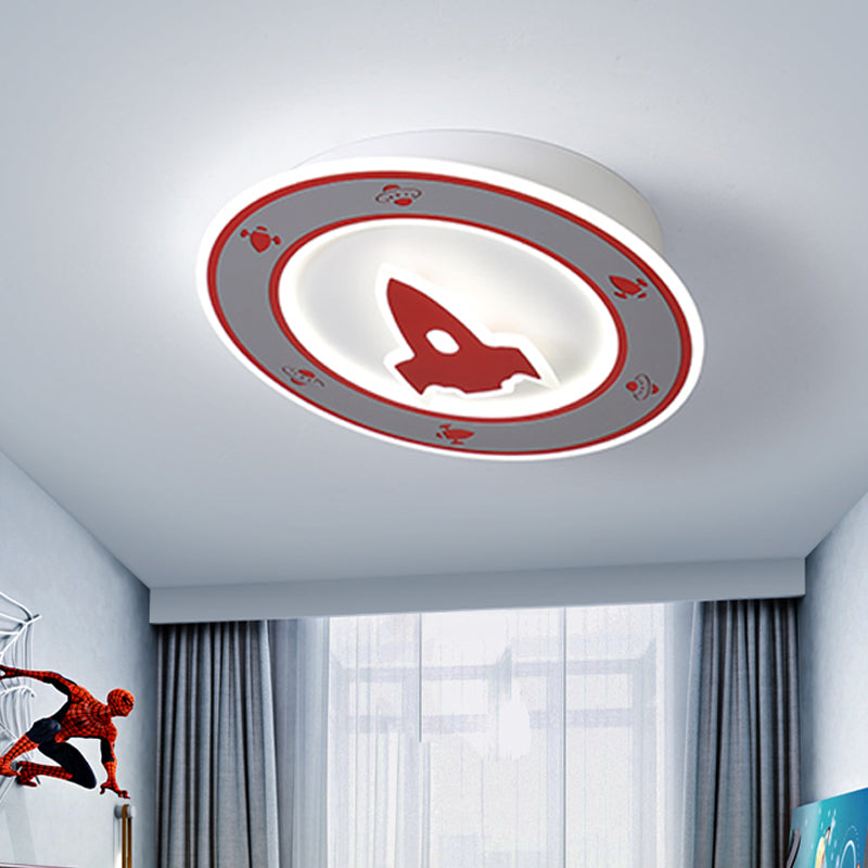 Rocket LED Ceiling Light for Boys' Room - Acrylic Flush Mount Fixture in Blue/Red