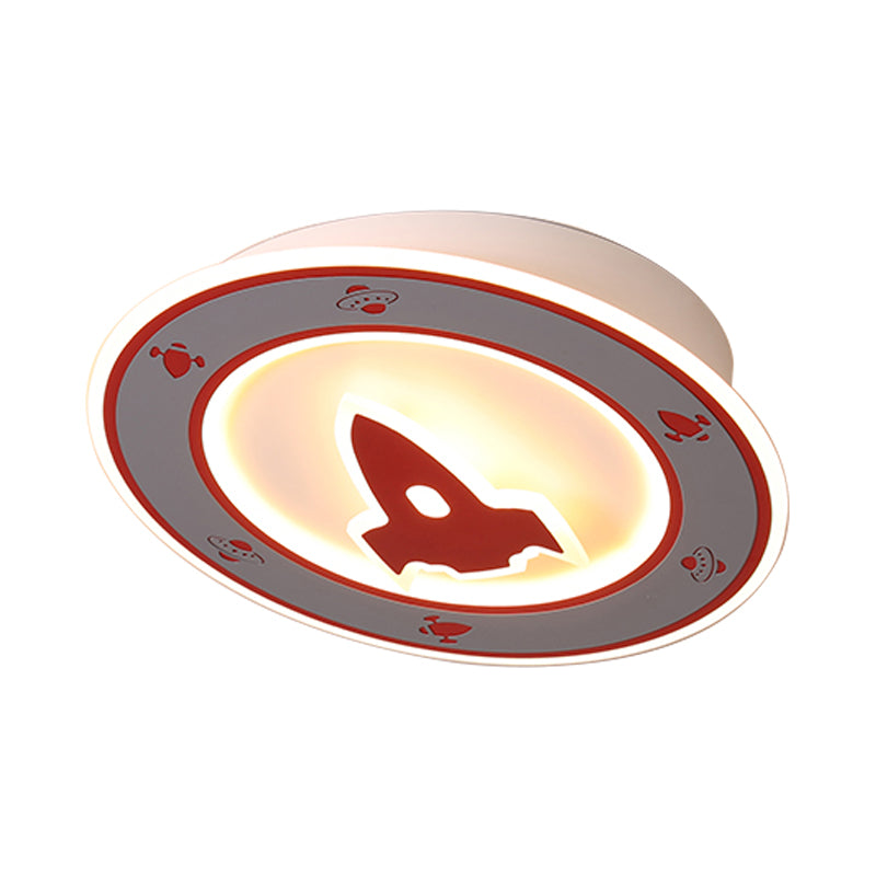 Rocket LED Ceiling Light for Boys' Room - Acrylic Flush Mount Fixture in Blue/Red