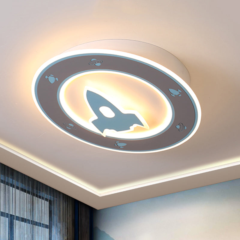 Rocket LED Ceiling Light for Boys' Room - Acrylic Flush Mount Fixture in Blue/Red