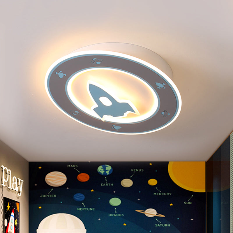 Rocket LED Ceiling Light for Boys' Room - Acrylic Flush Mount Fixture in Blue/Red