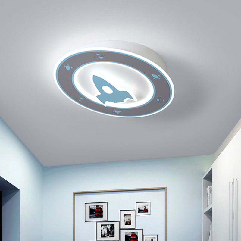 Rocket LED Ceiling Light for Boys' Room - Acrylic Flush Mount Fixture in Blue/Red