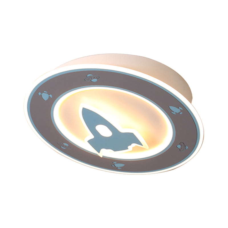 Rocket Led Ceiling Light For Boys Room - Acrylic Flush Mount Fixture In Blue/Red