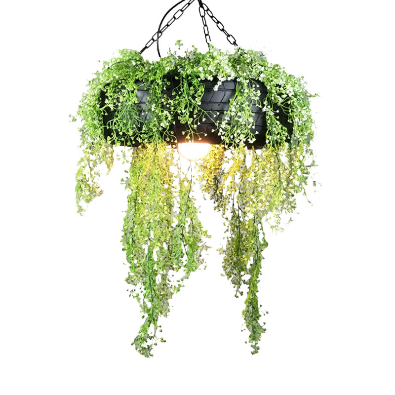 Kit de suspension industrielle en métal - Plafonnier de salle à manger en pneu avec fausse décoration inspirée de la vigne - Finition verte