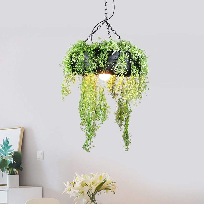 Kit de suspension industrielle en métal - Plafonnier de salle à manger en pneu avec fausse décoration inspirée de la vigne - Finition verte