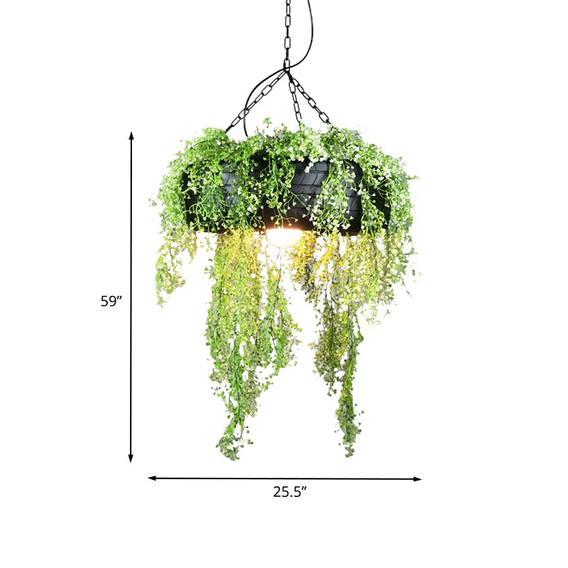 Kit de suspension industrielle en métal - Plafonnier de salle à manger en pneu avec fausse décoration inspirée de la vigne - Finition verte