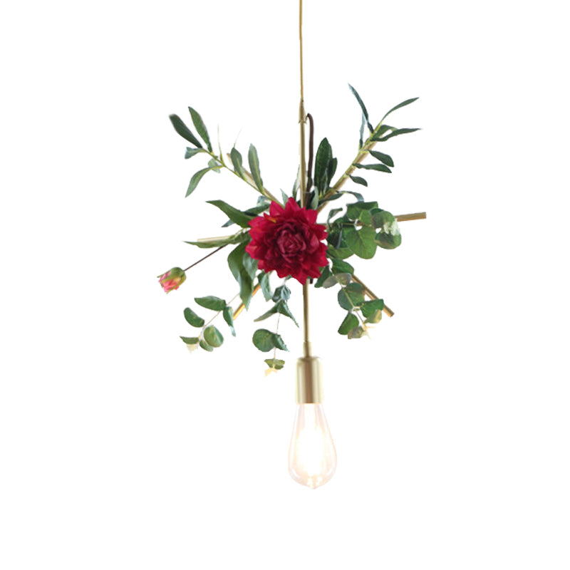 Gold Drop Pendant with Iron Frame and Fake Rose