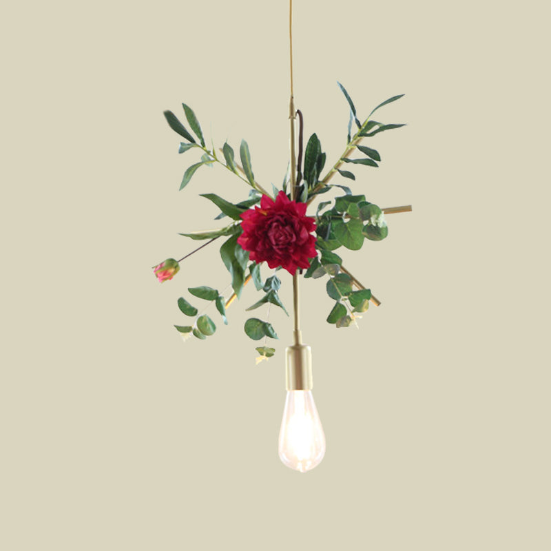 Gold Drop Pendant with Iron Frame and Fake Rose