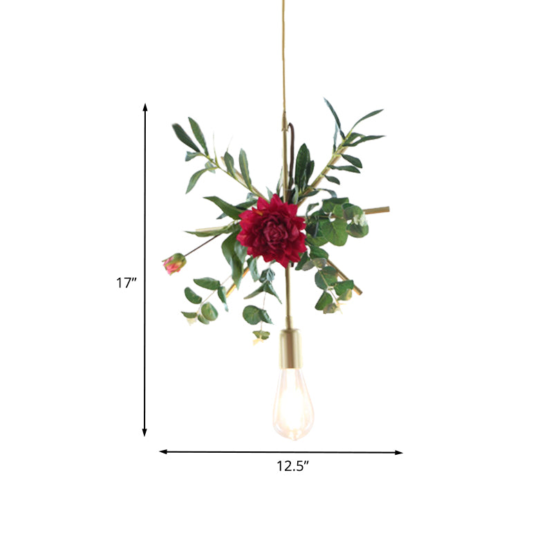 Gold Drop Pendant with Iron Frame and Fake Rose