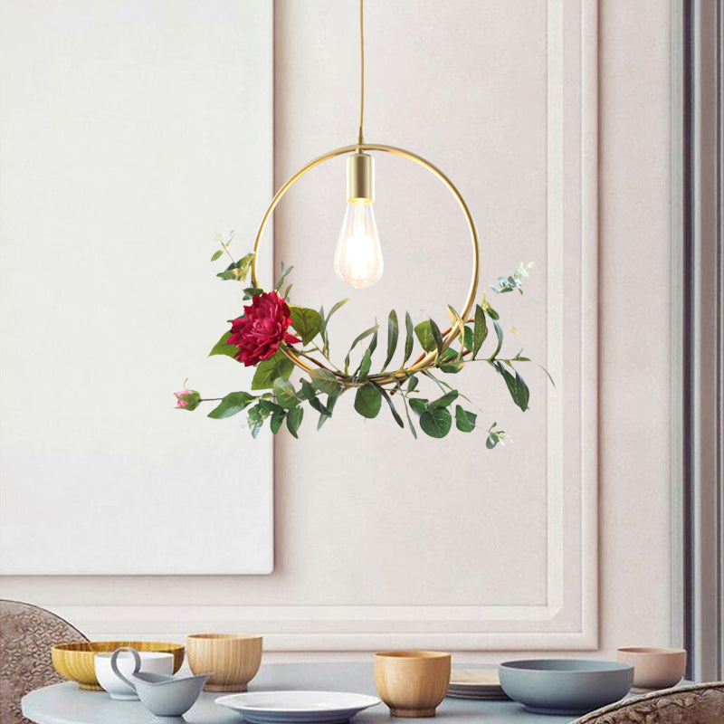 Gold Drop Pendant with Iron Frame and Fake Rose
