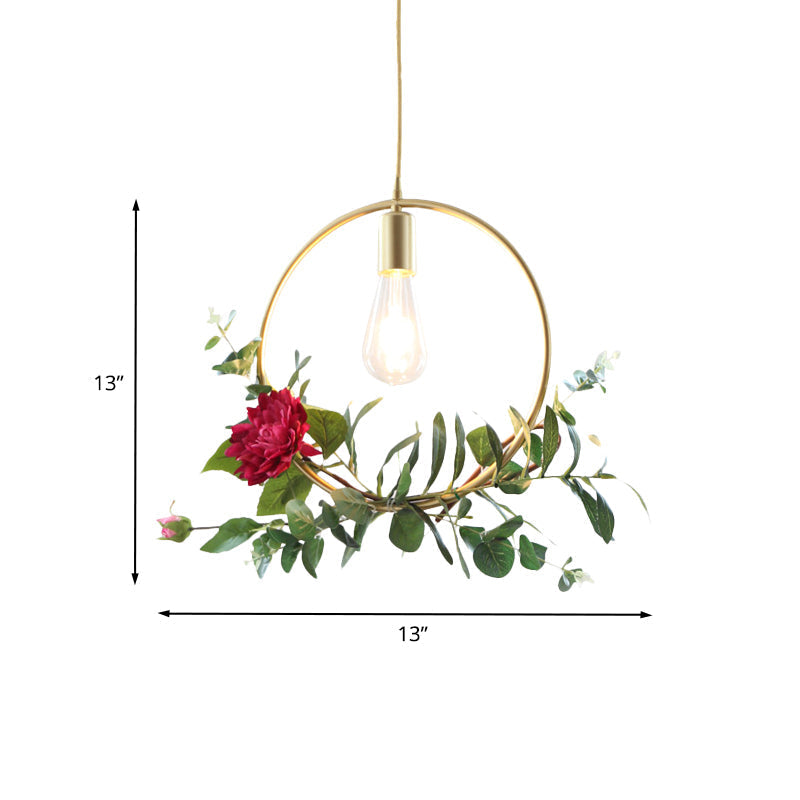 Gold Drop Pendant with Iron Frame and Fake Rose