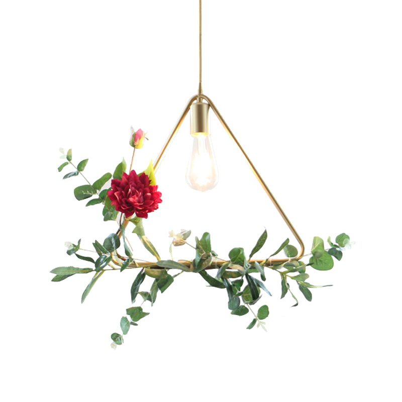 Gold Drop Pendant with Iron Frame and Fake Rose