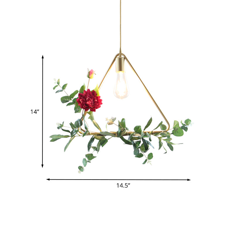 Gold Drop Pendant with Iron Frame and Fake Rose