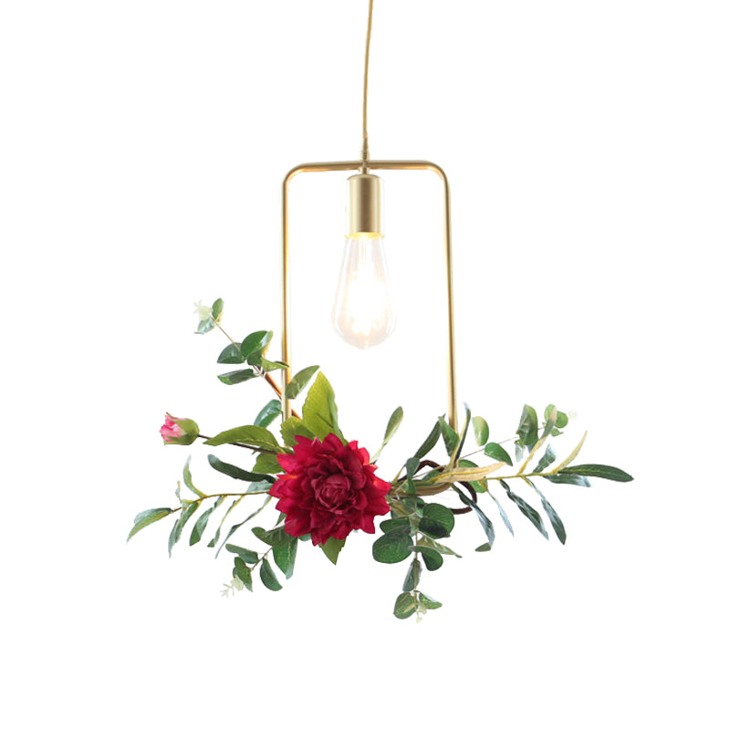 Gold Drop Pendant with Iron Frame and Fake Rose