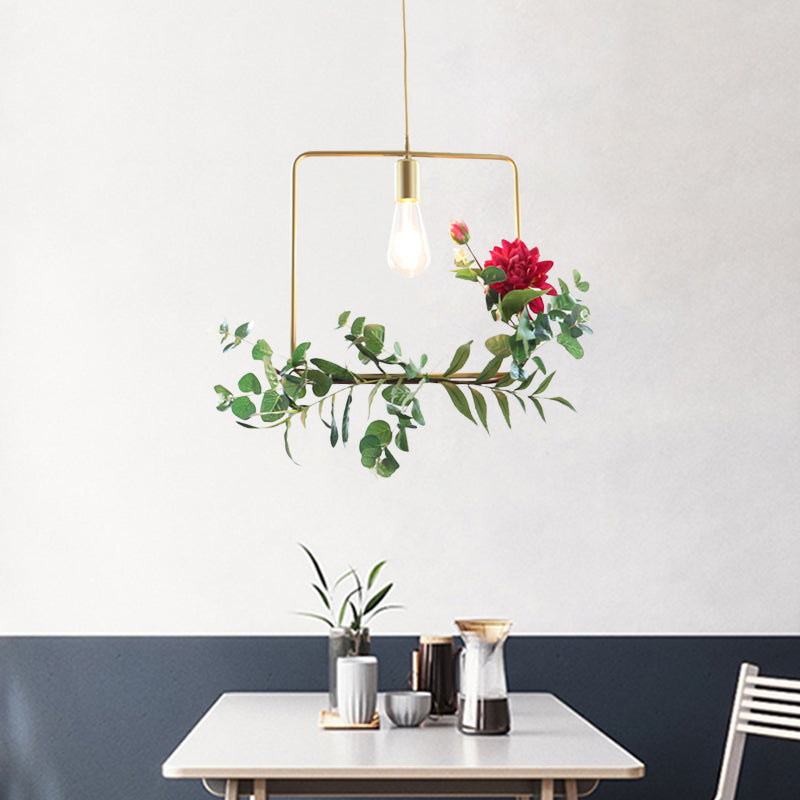 Gold Drop Pendant with Iron Frame and Fake Rose
