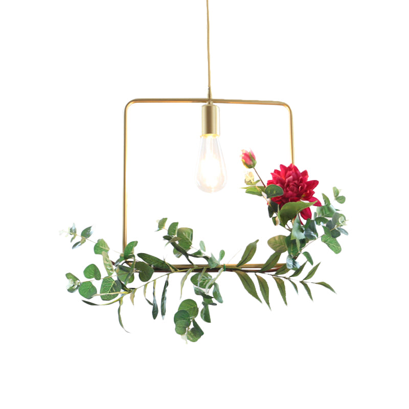 Gold Drop Pendant with Iron Frame and Fake Rose