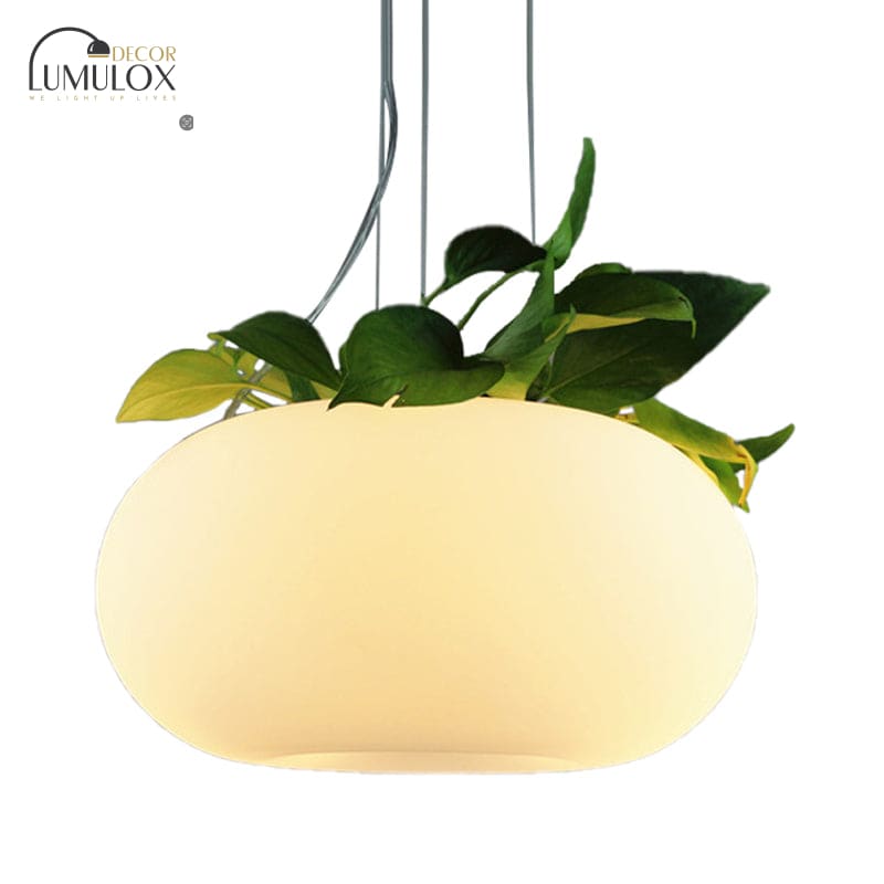 Lustre ovale - Grande suspension en verre blanc pour salon - 3 lumières - Plusieurs tailles disponibles