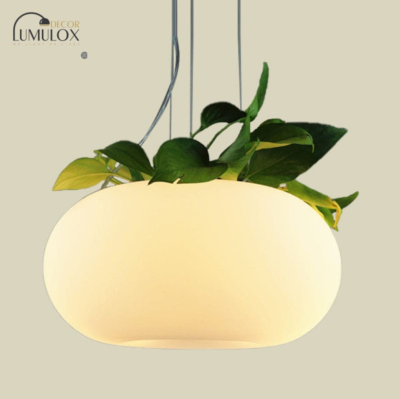 Lustre ovale - Grande suspension en verre blanc pour salon - 3 lumières - Plusieurs tailles disponibles