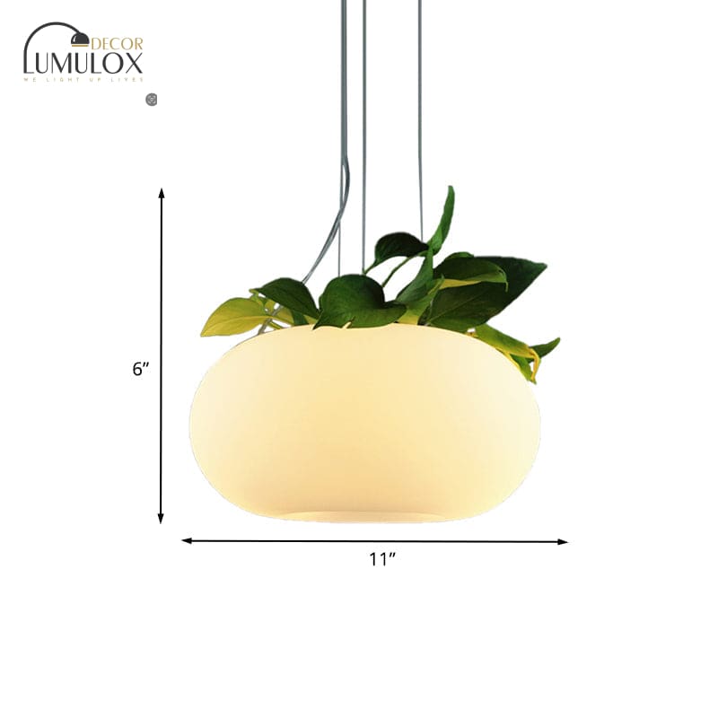 Lustre ovale - Grande suspension en verre blanc pour salon - 3 lumières - Plusieurs tailles disponibles