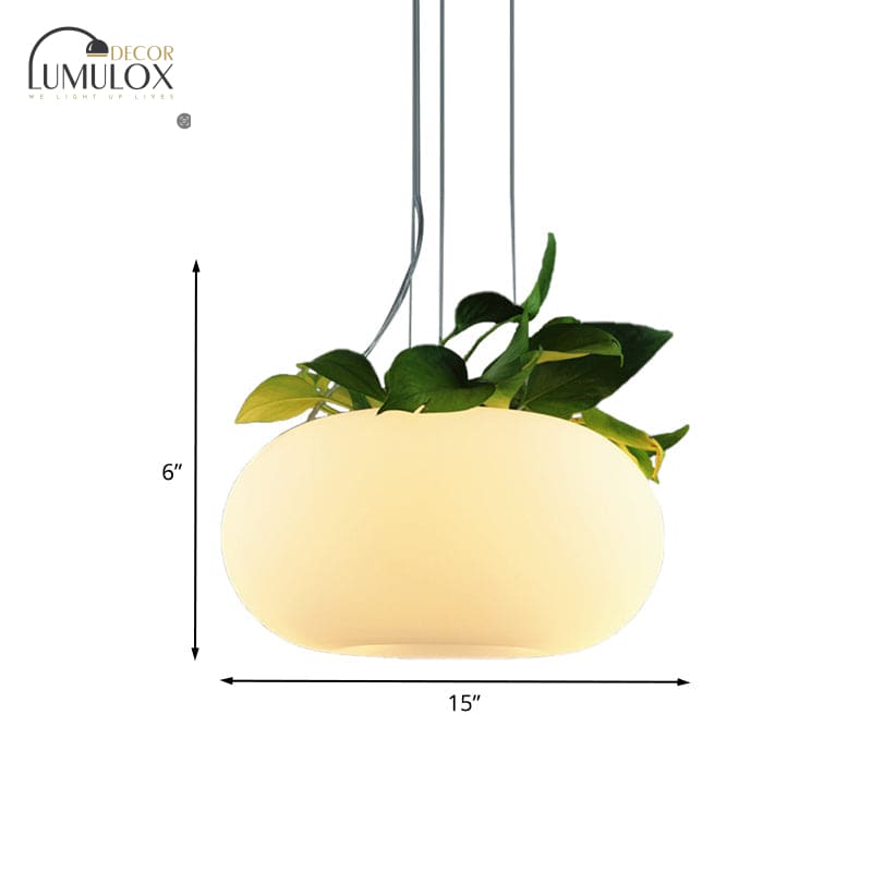 Lustre ovale - Grande suspension en verre blanc pour salon - 3 lumières - Plusieurs tailles disponibles
