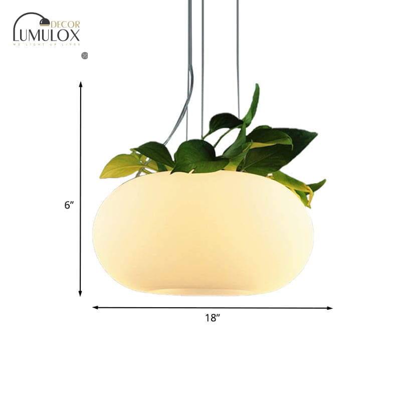 Lustre ovale - Grande suspension en verre blanc pour salon - 3 lumières - Plusieurs tailles disponibles