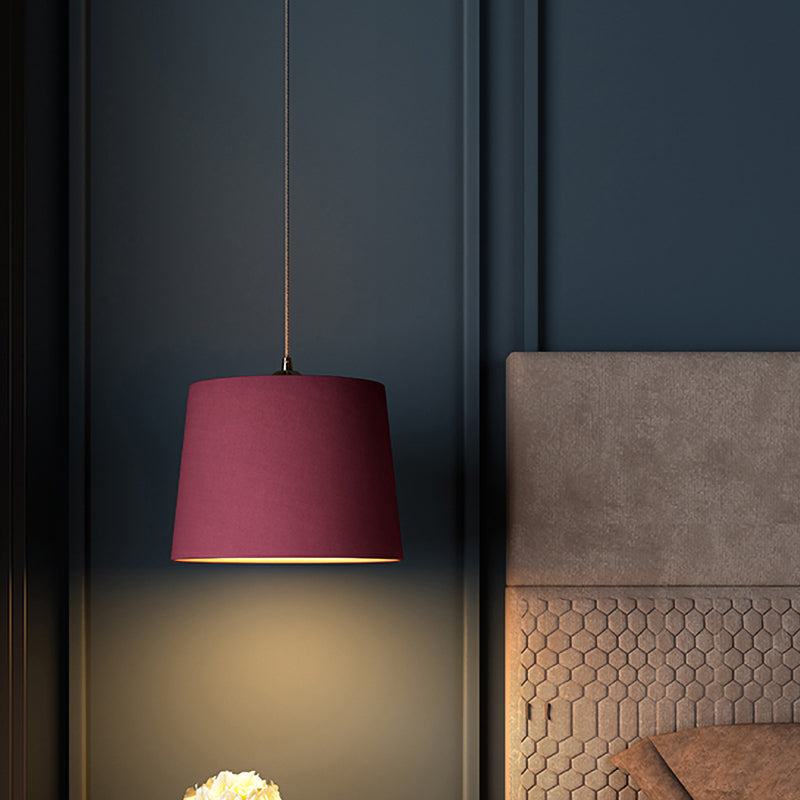 Country Fabric 1-Light Purple Drum Pendant - Bedroom Ceiling Light