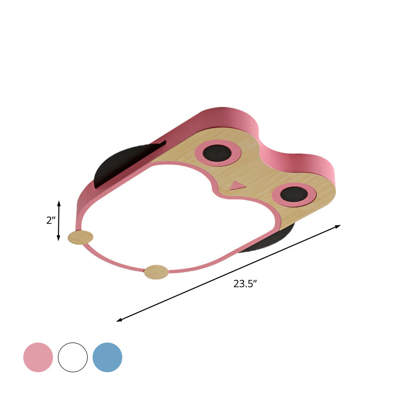 Cartoon Owl LED Flush Mount Lamp for Child Room - Thin Iron Ceiling Light in White/Pink/Blue with Wood Accents