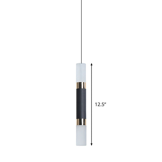 Minimalist Led Hanging Pendant Light Tube Bedside Pendulum 10/12/12.5 High Black Finish Warm/White