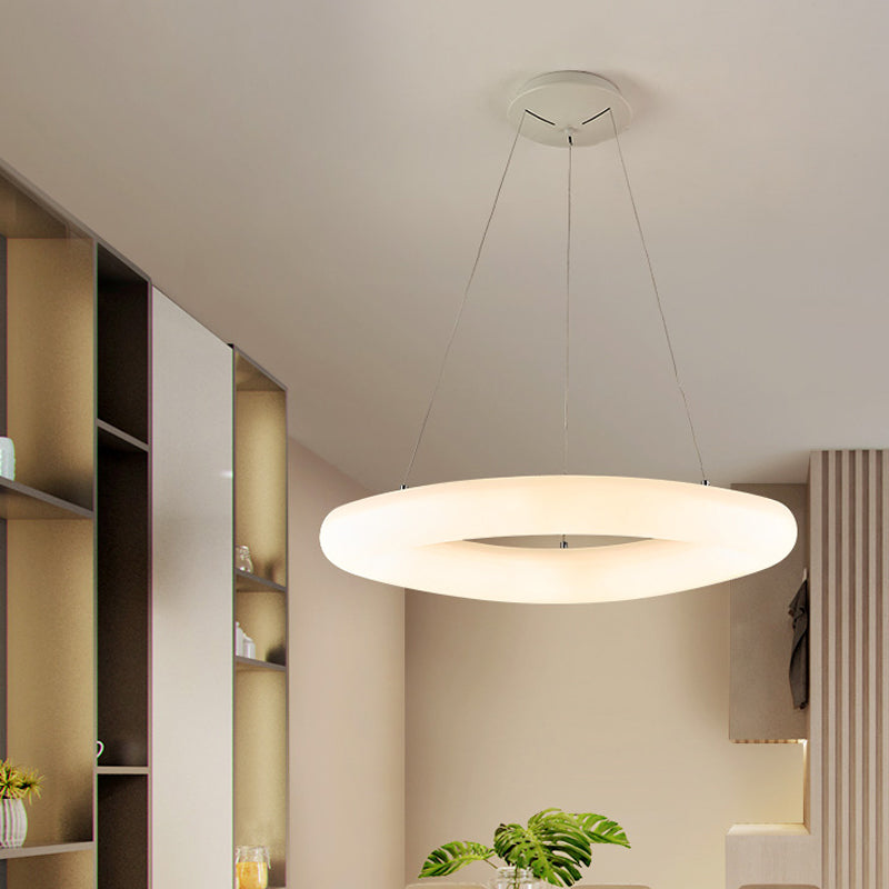 Minimalist White LED Pendant Light for Dining Room Ceiling - Closed Curve Acrylic Design