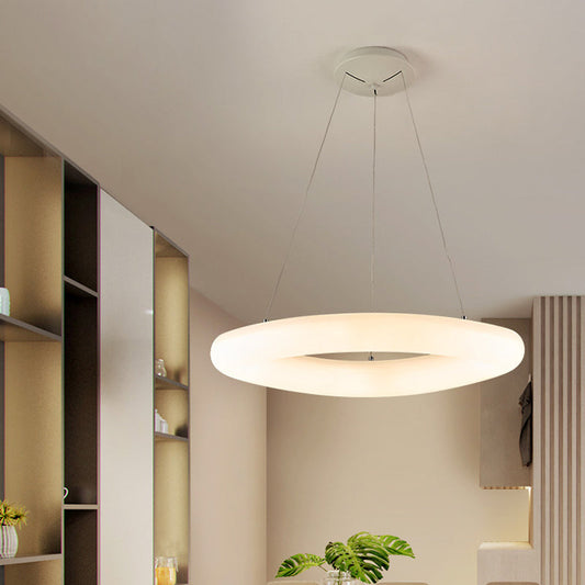 Minimalist White LED Pendant Light for Dining Room Ceiling - Closed Curve Acrylic Design
