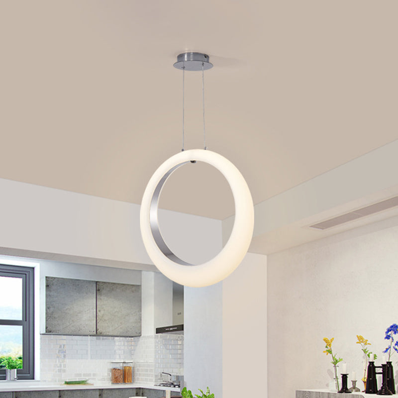 White And Silver Led Acrylic Pendant Light With Hoop Drop Simplistic Design