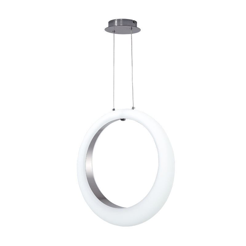 White And Silver Led Acrylic Pendant Light With Hoop Drop Simplistic Design