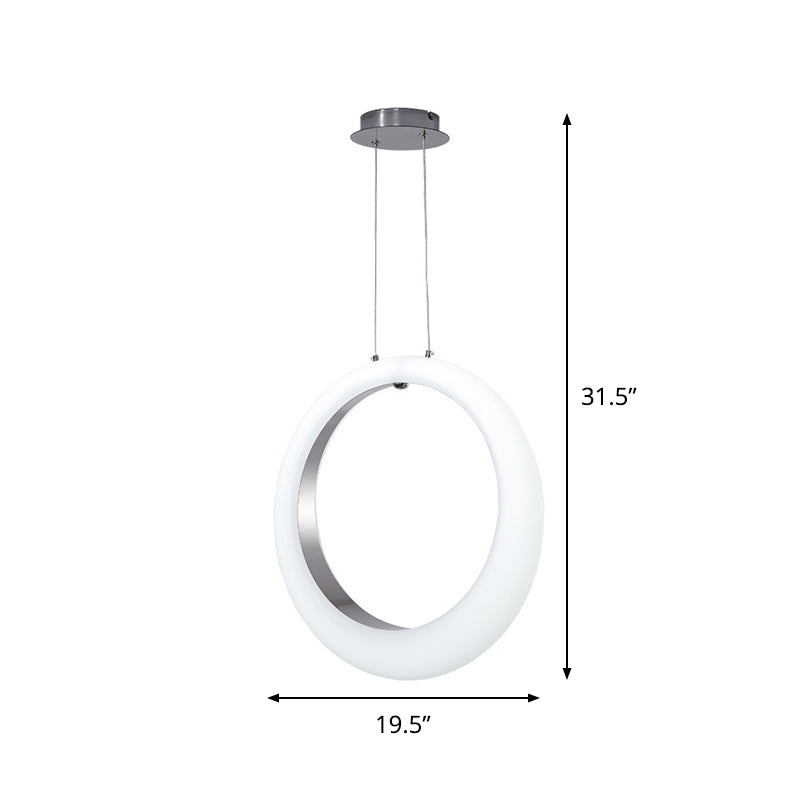 Sleek Acrylic Hoop Pendant Light with LED, White and Silver, for Ceiling or Hanging