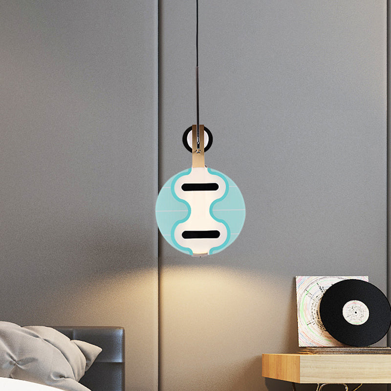 Blue Acrylic LED Ceiling Light: Modern Thin Lute Down Lighting Pendant for Creative Bedroom Ambiance