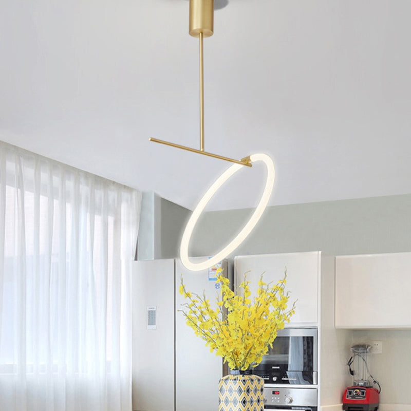 Minimalist Led Hoop Ceiling Pendant Lamp: Acrylic White & Gold Fixture For Table