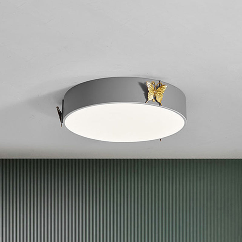 Grey Nordic Butterfly Drum LED Ceiling Light for Bedroom with White/Warm Light